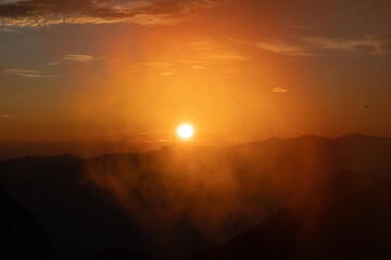 Sunrise from Senjogadake mountain in South Alps of Japan