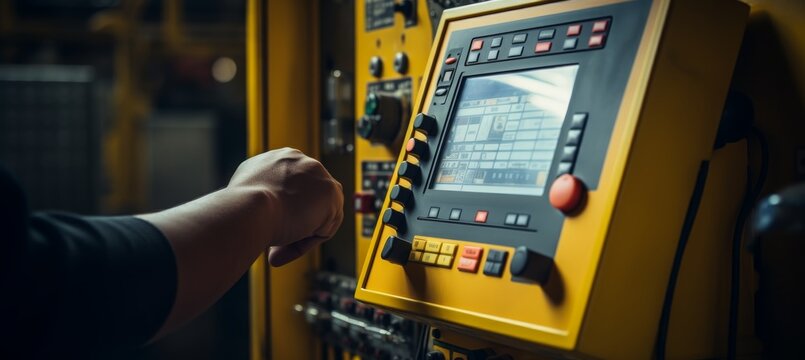 Hand operating cnc machine interface for precise data input and control demonstration