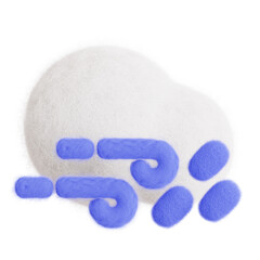 Cloud with wind and rain isolated. Weather forecast icon. Climate elements. 3D Wool felt style illustration. 