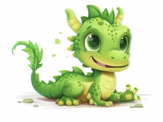 Fototapeta premium White background with cute dragon cartoon clipart