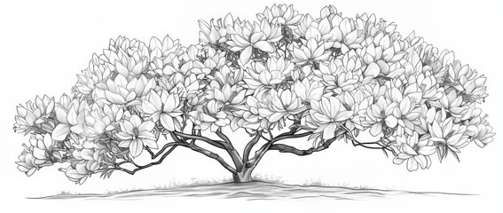 Vintage tree drawings in black and white contrast beautifully with pristine white walls