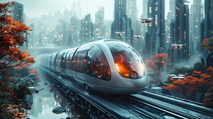 Infographicstyle depiction of American transport advancements featuring hyper realistic electric cars and smart traffic systems set against a white background with space for writing