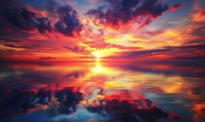 A captivating sunset over a serene lake, reflecting vibrant colors in the water, perfect for peaceful and tranquil themes