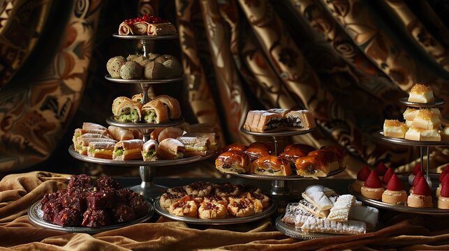 Luxurious Middle Eastern Dessert Spread with Sweet Treats & Pastries