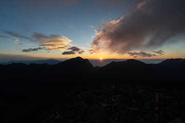 Sunrise from Senjogadake mountain in South Alps of Japan