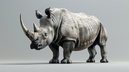 White Rhinoceros Standing on a Grey Background