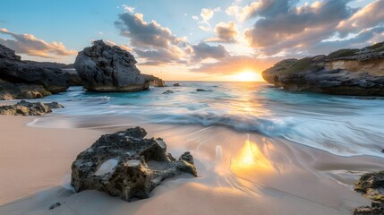Obraz premium Unique national parks to visit, secluded beach coves, Retro Futurism style