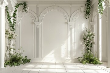 Wedding interior wall background with floor and text space