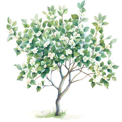 Obraz premium Trees front view, Serviceberry PNG, watercolor style vector tree, architectural element, PNG bundle, vector clipart, transparent background 