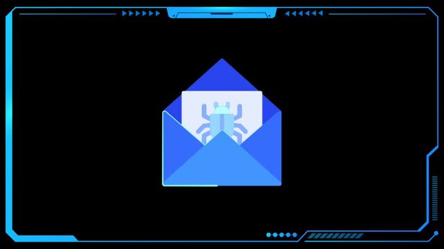 Bug, beetle. Find errors, software testing. Beetle appears in the center of the screen. Computer virus. Blue beetle on white background