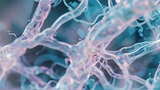 High magnification image of cytoplasmic streaming in a protist revealing the intricate network of cytoplasmic threads.