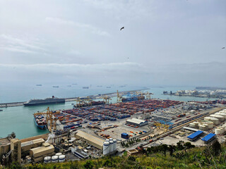 cargo containers and ships at the port