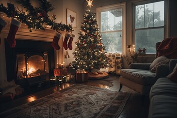 fireplace with christmas tree interior generative art
