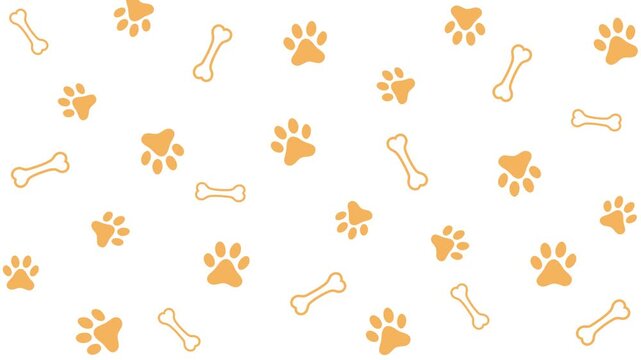 dog paw, cat paw print isolated on white background. 4k animated video seamless pattern