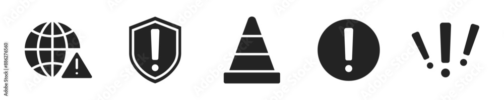 Poster warning notification icon set. set of 5 outline icons related to warning. linear icon collection. wa