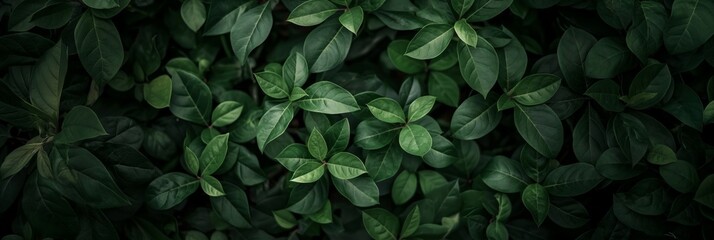 Fototapeta premium Green leaves pattern on dark background, nature texture with a calming effect.