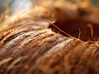 8k resolution shot of a coconut's fibrous husk.