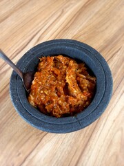 chili sauce in a mortar
