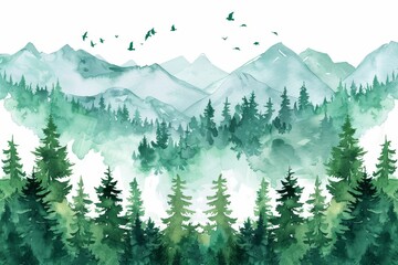 Fototapeta premium An ocean illustration in forest green & white pen