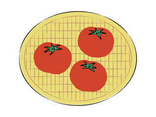 ザルに入ったトマトのイラスト｜ベクター