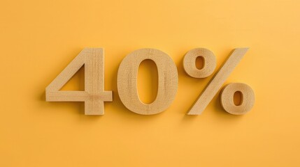 Wooden Forty Percent Sign on Yellow Background