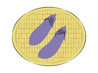 ザルに入ったナスのイラスト｜ベクター