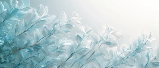 A blue and white image of snowflakes on a branch