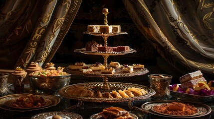 Luxurious Middle Eastern Dessert Spread with Sweet Treats & Pastries