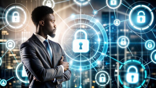 AI Cyber Security Concept with African American IT Professional
