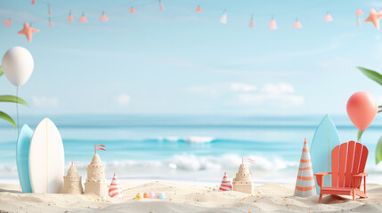 Celebrate with sandcastles and surfboards on a sunny beach. Birthday fun for all!