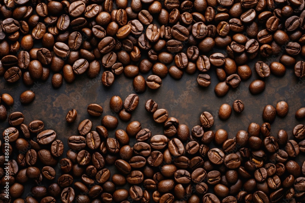 Wall mural roasted coffee beans creating a frame on a dark textured background