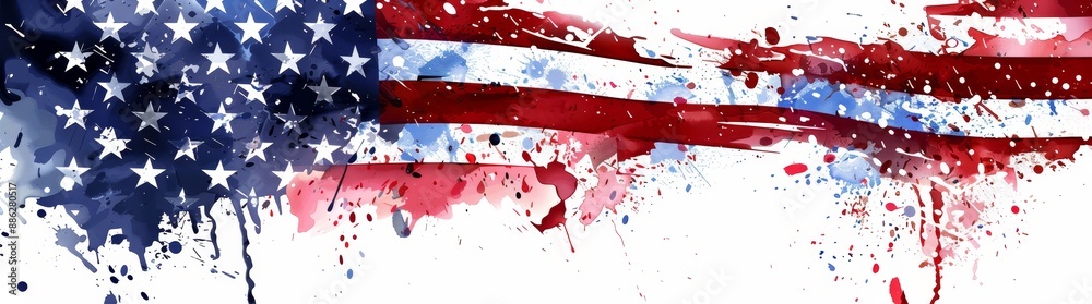 Wall mural detailed watercolor clipart of one weathered american flag