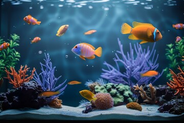 Fototapeta premium underwater aquarium with colorful fish coral reefs