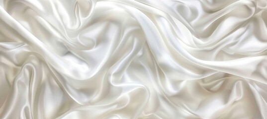 Fototapeta premium Flowing White Satin Fabric Texture Background, Smooth Elegant Silk Backdrop, Luxury Clothing Design