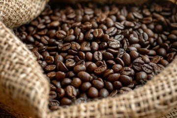Fototapeta premium Freshly roasted coffee beans waiting to be ground, brewed, and enjoyed as a hot beverage