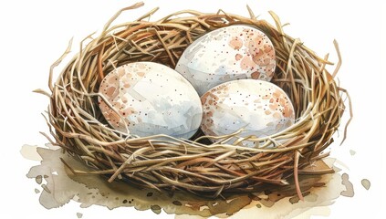 Obraz premium Decorative nest watercolor clip art with browns and creams
