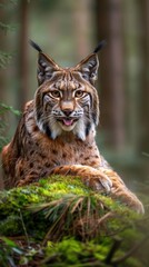 Naklejka premium Curious Lynx in a Verdant Forest