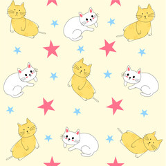 cute cats. Seamless pattern A pattern with kittens in a cartoon style. Pattern for print and gift wrapping. Vector