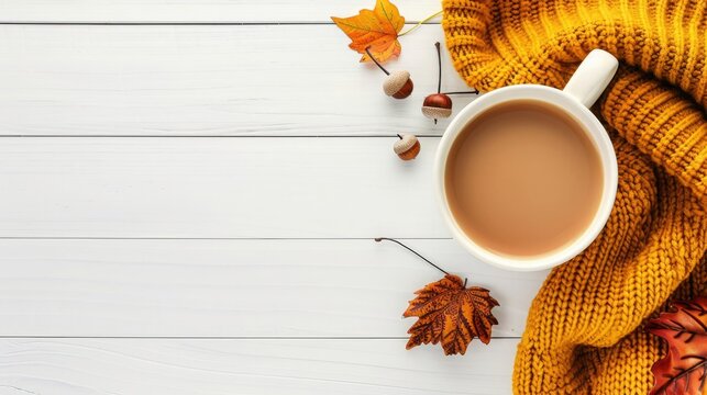 Autumnal Comfort: A Cozy Cup of Coffee and a Knitted Blanket