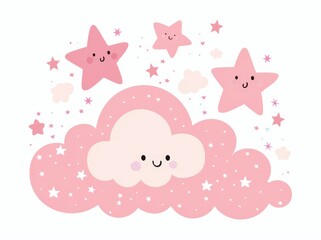 Pink cloud clipart on a white background cartoon clipart on a white background