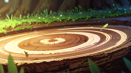 A macro image of a tree ring cross-section, showing the growth rings and textures.