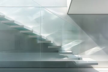 Obraz premium Modern White Glass Staircase with Glass Railing