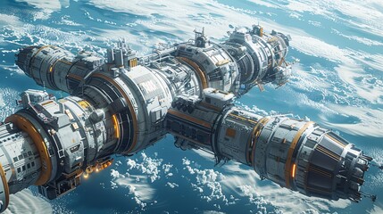 92. Futuristic space station modules representing interconnected marketing platforms