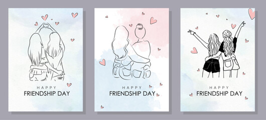 Happy International Friendship Day Post Template. Greeting card, back view of the friends' group. Abstract vector illustration design.