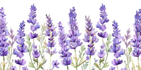 Naklejka premium Watercolor Lavender Wildflower Pattern Ideal for Backgrounds, Frames, or Borders. Concept Wildflower Patterns, Watercolor Art, Lavender Theme, Background Designs, Floral Borders