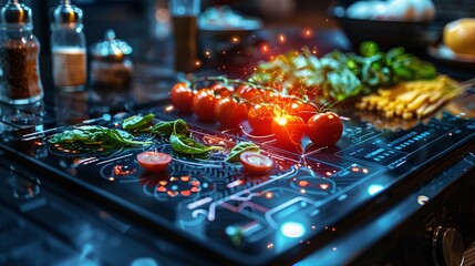 99. Futuristic digital cooking show preparing a recipe of marketing strategies