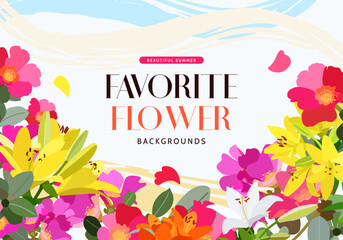 Colourful, elegant banner with flowers in vector. Summer background frame with flowers in vector, flat style.