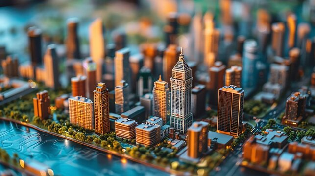 58. Miniature city where buildings represent different marketing platforms and tools