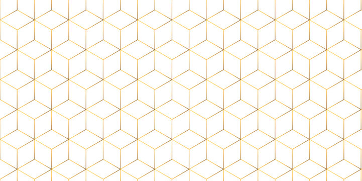 Abstract hexagonal futuristic geometric backdrop White background and embossed hexagon , honeycomb gold cube hexagon concept design abstract technology background vector background, or wallpaper.