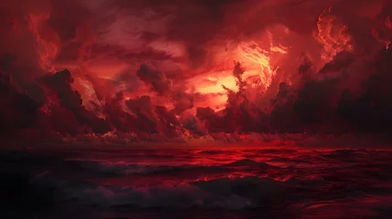 Dramatic Red Sky & Ominous Ocean Sunset